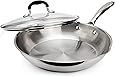 AVACRAFT 18/10 Stainless Steel Frying Pan with Lid and Side Spouts, Induction Compatible Stainless Steel Skillet Frying Pan with Lid (Tri-Ply Capsule Bottom, 10 Inch)