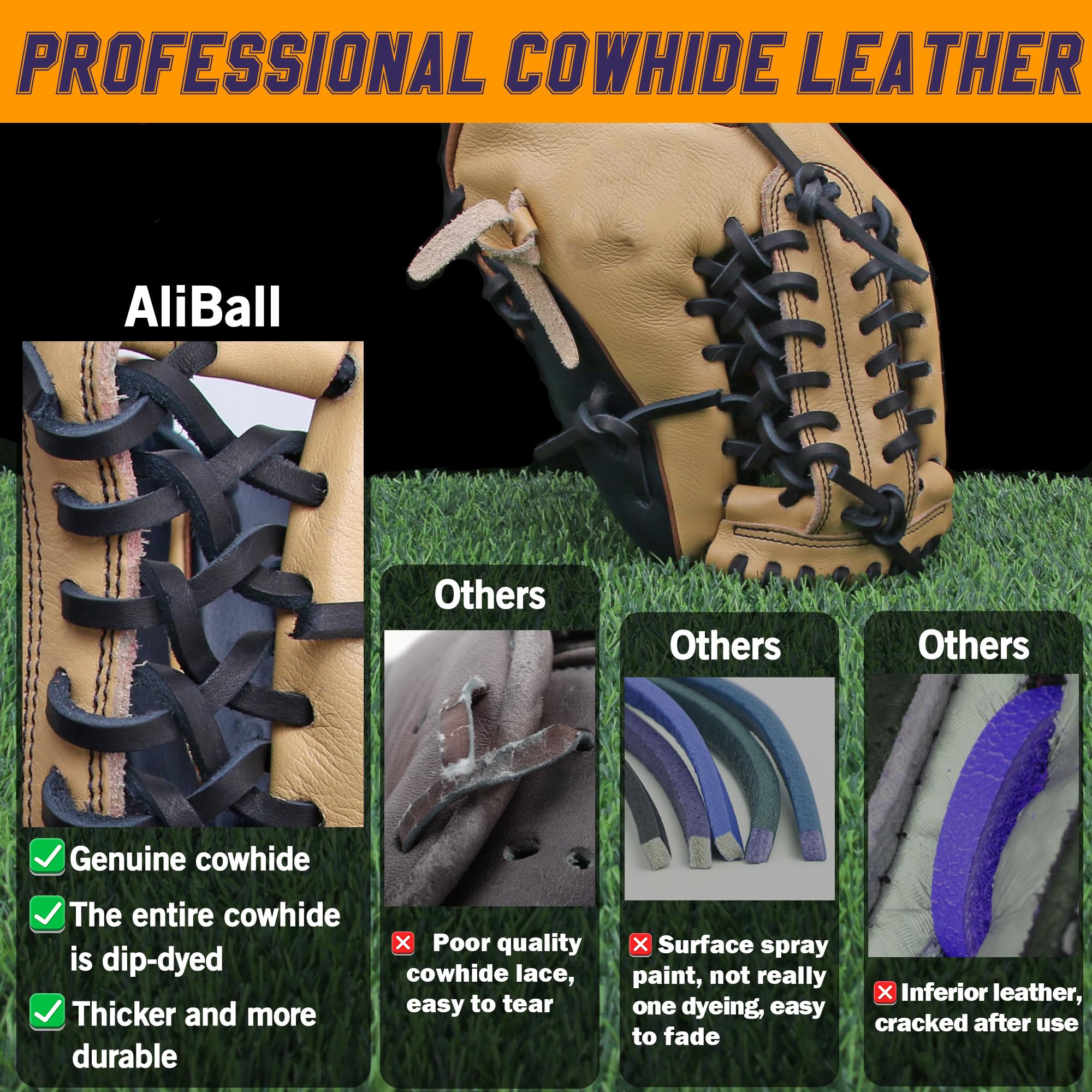 Condition photo showing New/Like New for aliball baseball glove lace, genuine cowhide lace 79 inch, quick repair baseball glove repair lacing