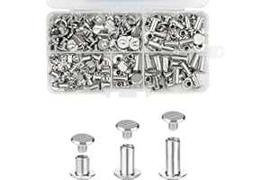 Seloky 75 Sets Silvery Chicago Screws Assorted Kit 1/4 3/8 1/2 Inches Screw Posts Metal Accessories Nail Rivet Chicago Button for DIY Leather Decoration Bookbinding Round Flat Head Stud Screw