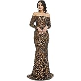 MTVOPN Women's Long Sleeves Bateau Sequins Mermaid Formal Evening Dress