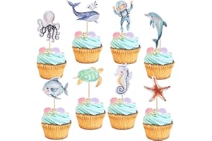 Rsstarxi 32 Pack Ocean Sea Animal Cupcake Toppers Under the Sea Animal Creature Cupcake Toothpicks Decorations for Ocean Sea Theme Baby Shower Birthday Party Cake Decorations