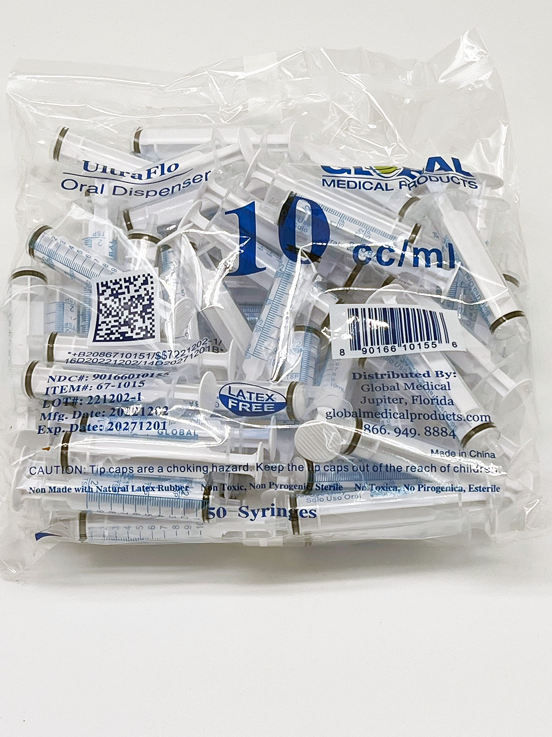 Photo 1 of 10ML UltraFlo Oral Syringe with Cap - Sterile - Eccentric Tip - 2 Teaspoon - 10cc O-Ring Plunger Rod - QTY 50