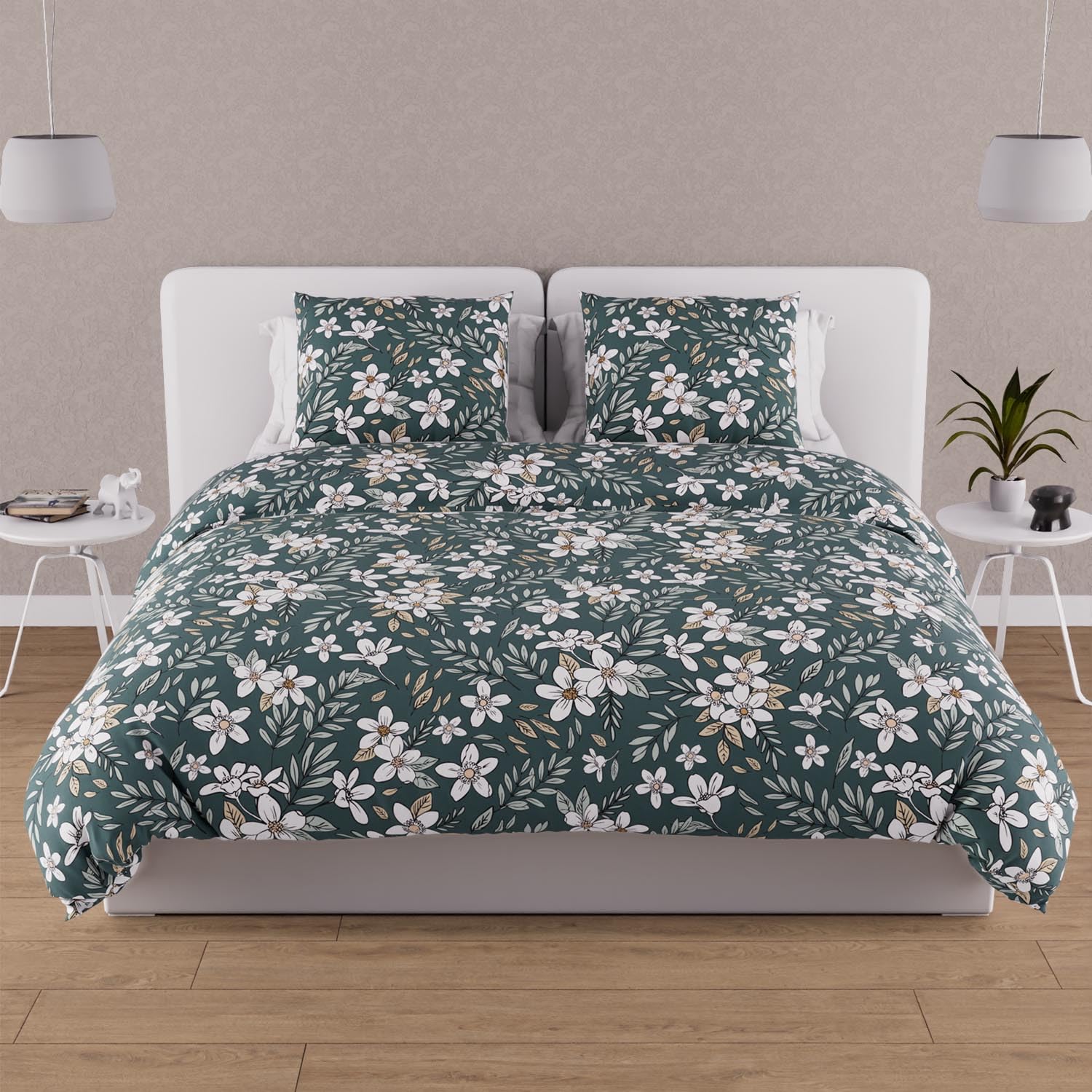 Soleil d'ocre, Manon Cotton Duvet Cover Set 57 Thread Count 240 x 220 cm Green