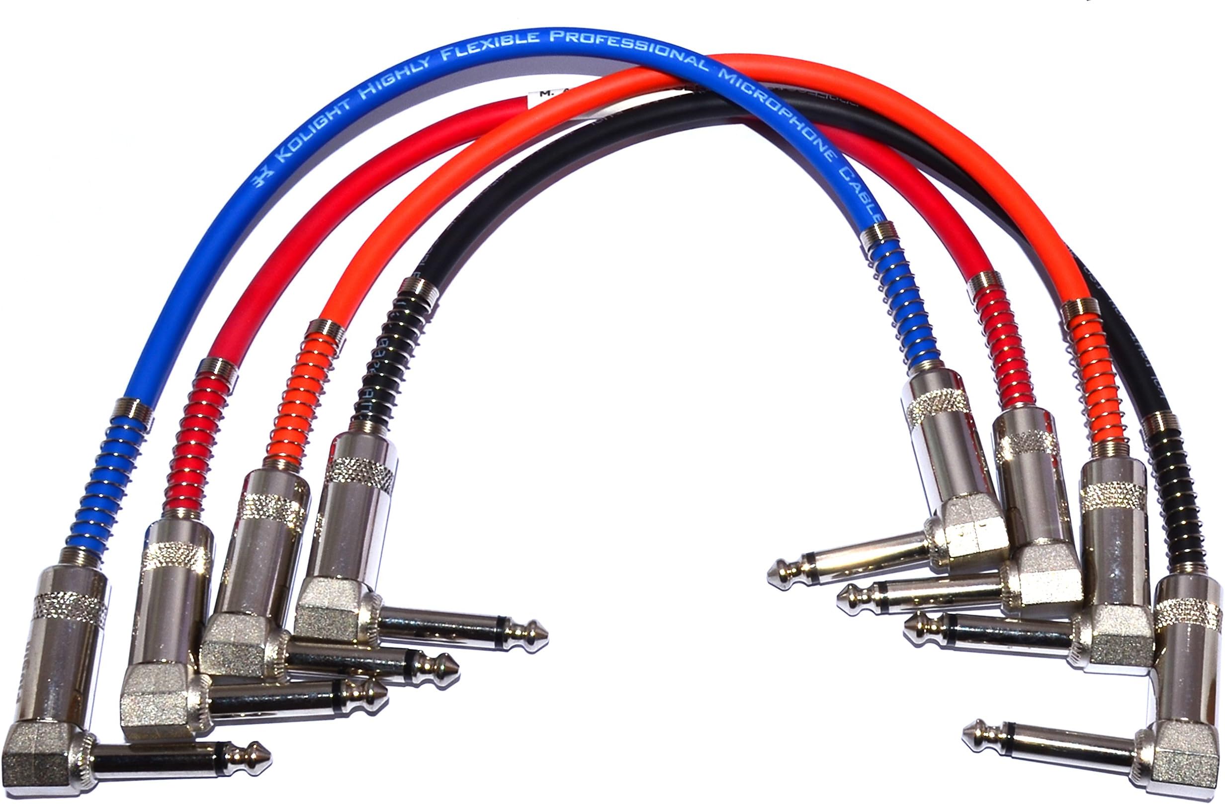 MA 4 Set 6.35mm mono plug 1/4 inch Mono Jack Guitar Patch Cables Right Angle, 15 cm 1/4 Instrument Cables for Effect Pedals (9 Inch), Multi-coloured