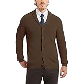 Kallspin Men's Wool Blend Shawl Collar Cardigan Sweater Button Down Knitwear with Pockets