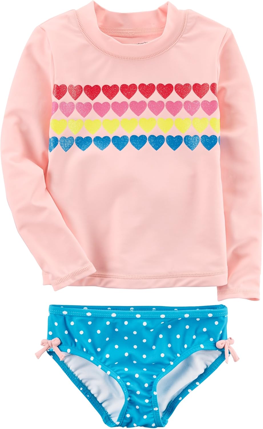 Carter's Baby Girls' Two Piece Swimsuit Rash Guard Set, Pink Multiheart