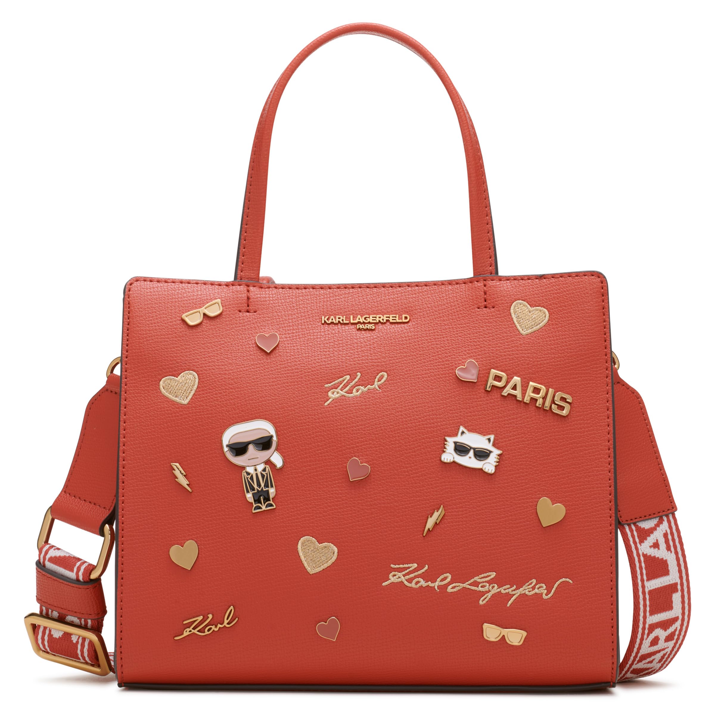 KARL LAGERFELD Women’s Maybelle Pins Satchel, Burnt Orange, One Size