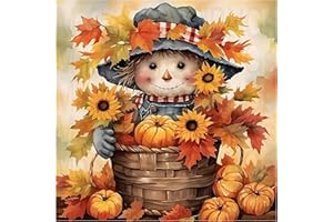 NEGEKFKX Fall Stamped Cross Stitch Kits for Adults - Scarecrow Embroidery Kits for Beginners Adults,11 CT Patterns Dimensions Counted Cross Stitch Kits for Adults Arts Craft 14x14 inch