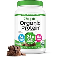 Orgain Organic Vegan Protein Powder, Creamy Chocolate Fudge - 21g Plant Based Protein, Gluten Free, Dairy Free, Lactose Free,