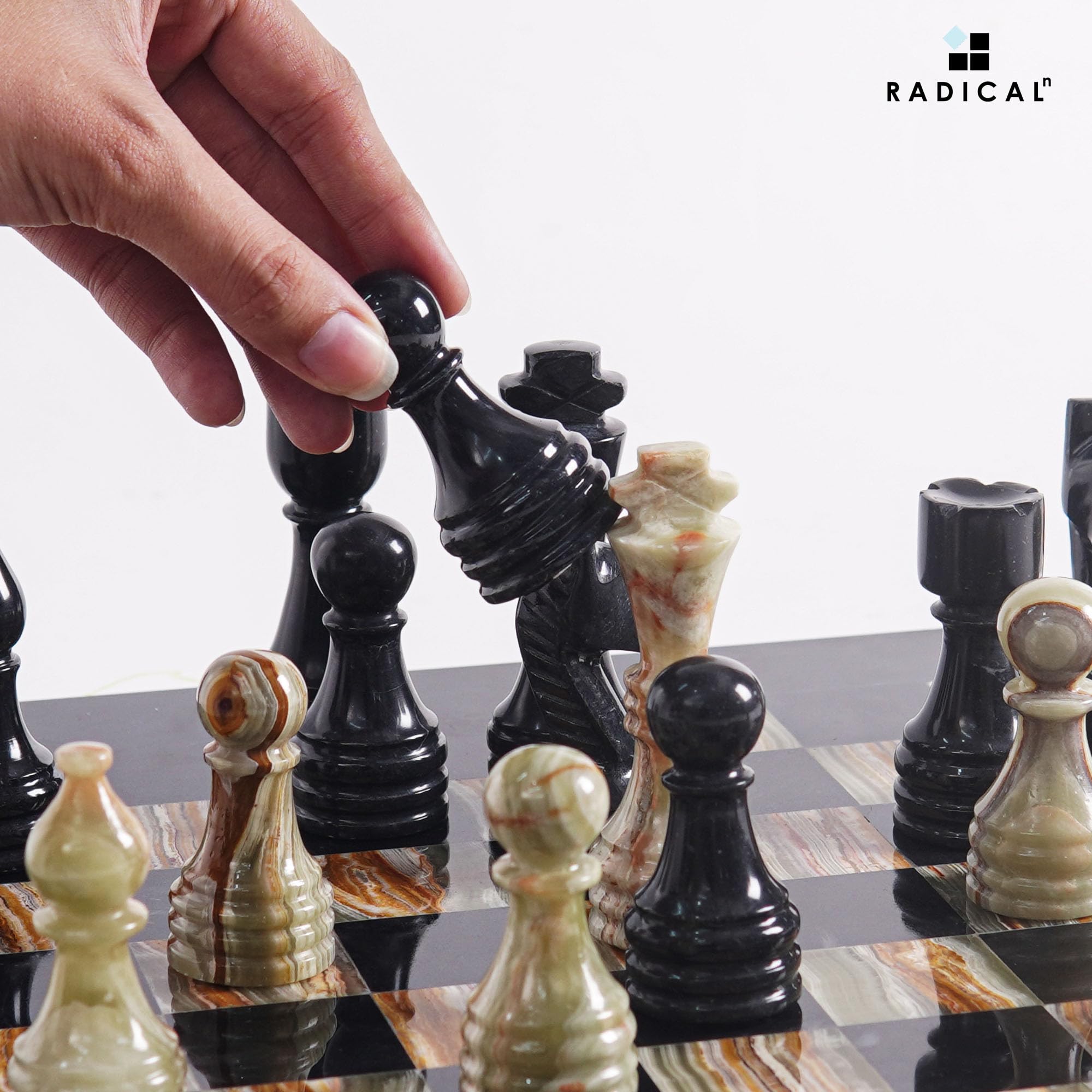 Radicaln Marble Chess Pieces Black & Multi Green 3.5 Inch King Figures Handmade 32 Chess Figures - Suitable for 16-20 Inch Chess Game - Board Games