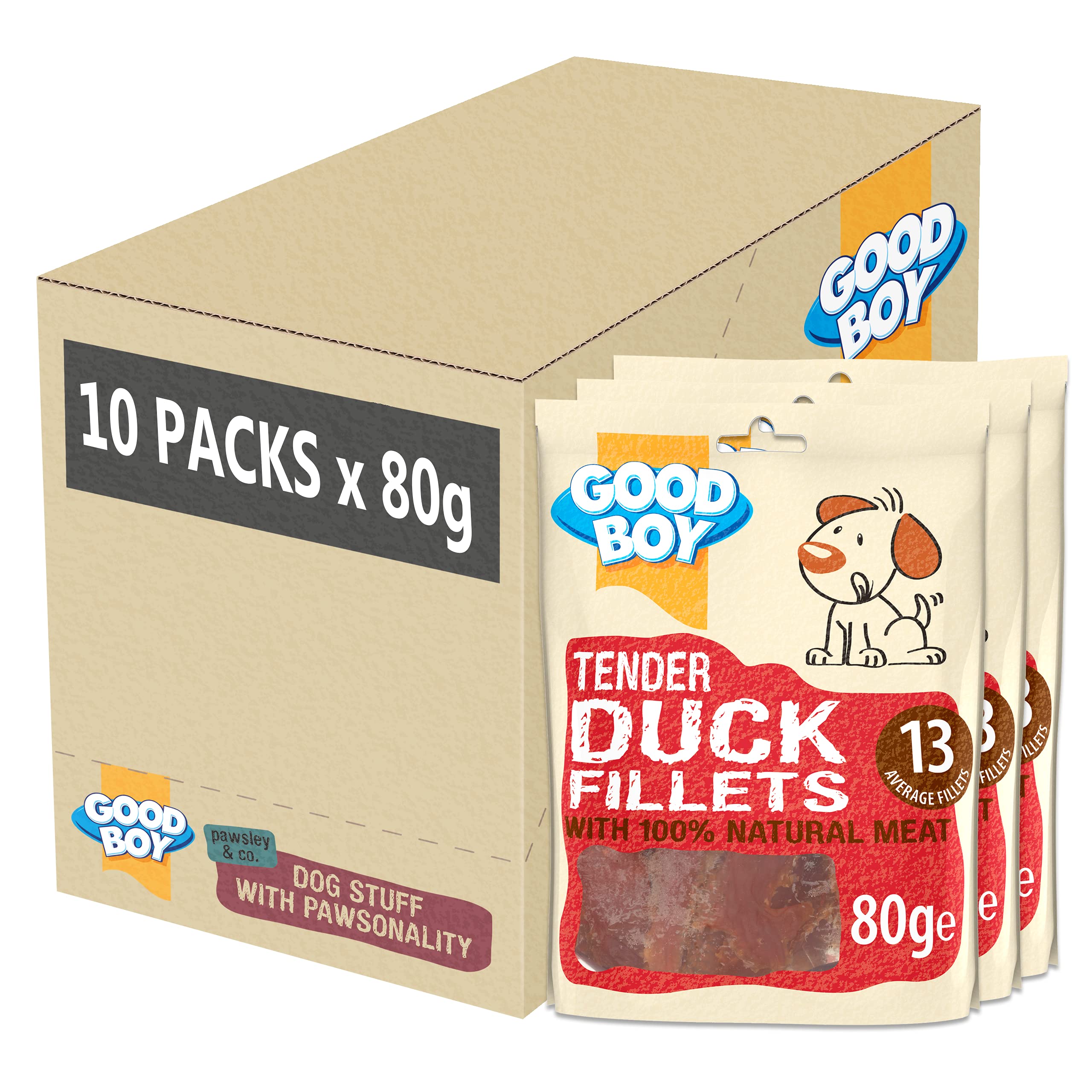 Good Boy Duck Fillets - Natural Dog Treats - Low Fat - Bulk Box - 10 x 80g