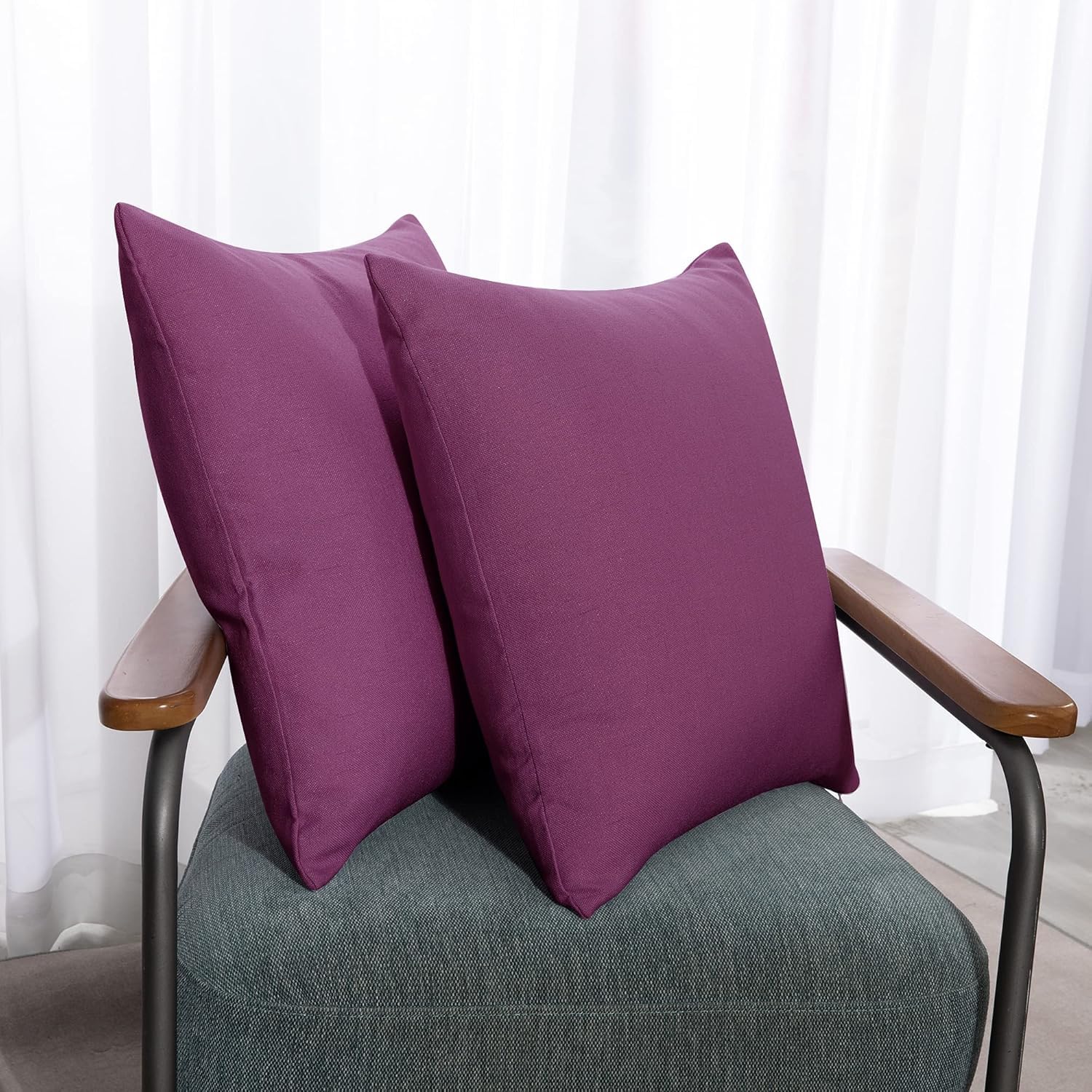 Deconovo Set of 2 Rectangular Cushion Covers, Faux Linen Throw Pillow Cases for Livingroom Sofa with Invisible Zipper, 12x20 Inch, Purple