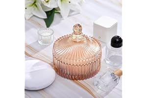 Tioncy 3 Pcs Extra Large Body Powder Puff and Container 5.43'' Glass Body Container with 5.12'' Powder Puff Glass Jar for Women's Talcum(Amber)