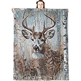jwyta Rustic Deer Flannel Blanket,Autumn Forest Throw with Watercolor Buck and Birch Tree,Animal Lightweight Fleece Blankets for Wildlife Lover,Couch,Cabin,Bed,Camping Decor Gifts,60x50in