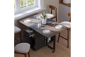 LotFun Folding Dining Table with 2 Storage Racks, Space Saving Dining Table with 6 Wheels, Kitchen Table for Small Spaces