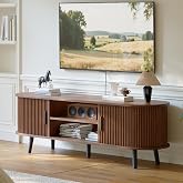 ChooChoo 54" Mid Century Modern TV Stand with Fluted Sliding Doors | Entertainment Center with Hidden Storage and Adjustable Shelf, TV Console for Living Room, Bedroom, Walnut