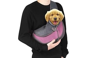 ELEVATED ENDEAVORS, LLC Dog Sling Carrier for Small Dogs - Breathable Mesh Puppy Travel Bag with Adjustable Strap, Zipper Touch Pocket- Perfect Pet Sling for Outdoor, Travel- Keep pet Comfortable (0-15lb, Pink)