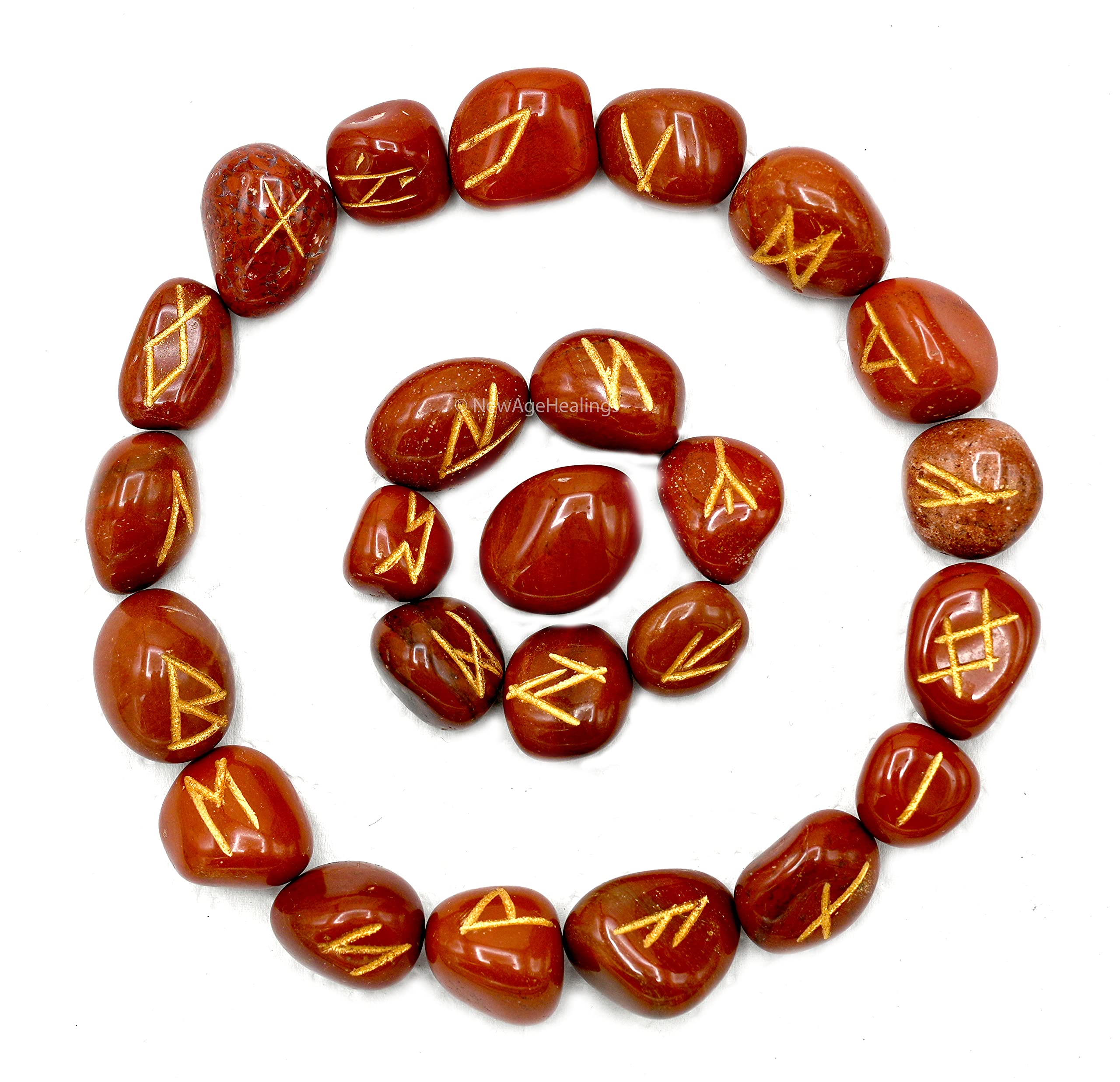 Runes Stone Set with Velvet Pouch and Instruction EBook ~ Elder Futhark Runes Engraved Pagan Viking Symbols for Reiki Healing, Crystal Grid & Energy Balancing (Red Jasper)