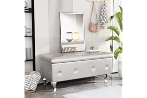 DKLGG Storage Ottoman Bench for Bedroom, PU Leather Ottoman with Storage Upholstered Footstool with Button-Tufted & Safety Hinge, Luxury Shoe Bench End of Bed Bench for Bedroom, Living Room, Entryway