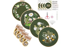 Joyeee Embroidery Starter Kit for Beginners Adults, 4 Set Woodland Wildflowers DIY Cross Stitch Kits, Stamped Hand Embroidery
