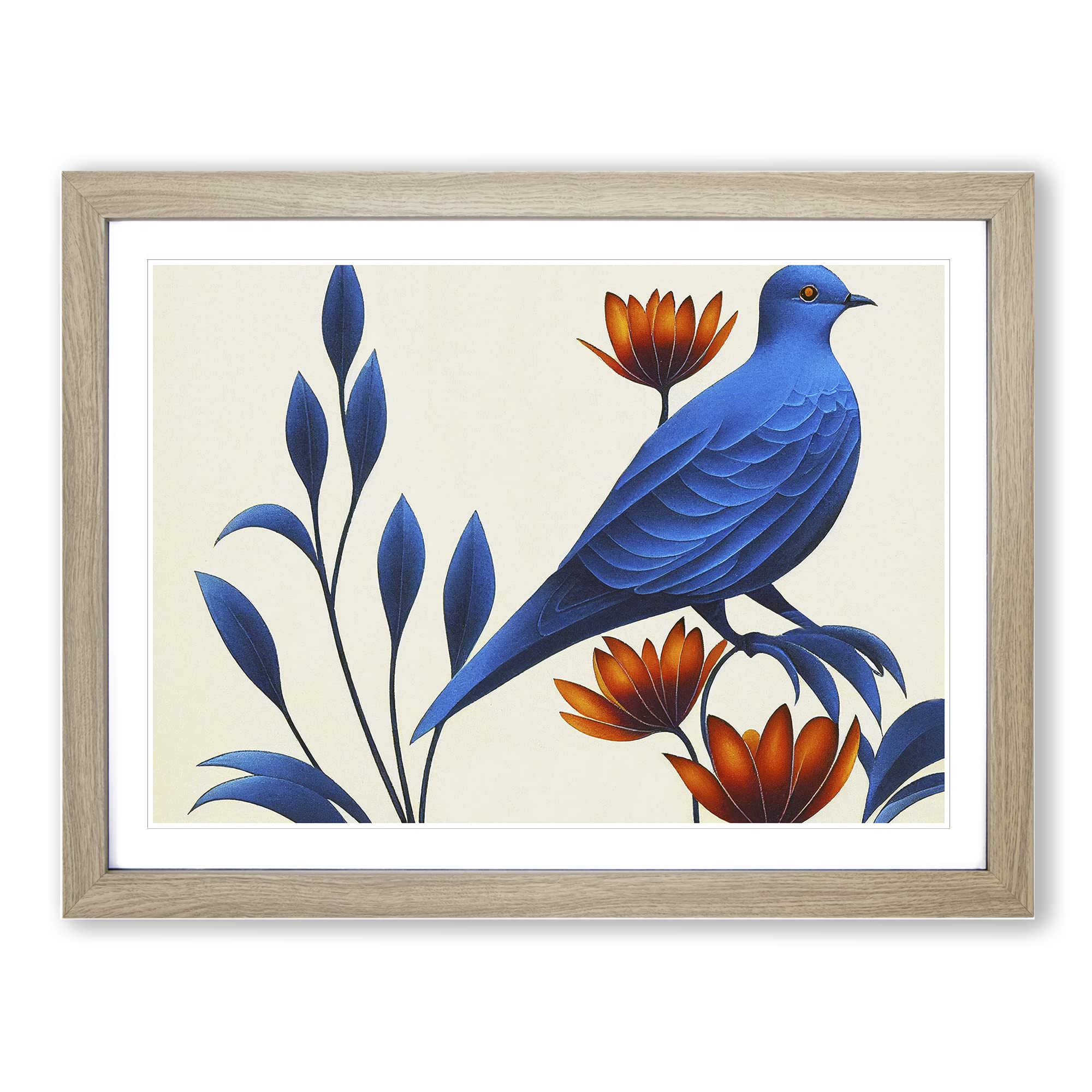 An Art Deco Dove Bird Framed Print | A4 Oak Framed Wall Art | Ready to Hang | Art Deco Animal Picture | Living Room Bedroom Lounge Office