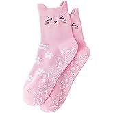 Yawlsow Pilates Grip Socks for Women Cute Yoga Grippy Non Slip Non Skid Cat Socks with Cat Paw Gripper for Barre Workout