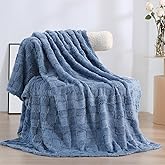Linecooo Dusty Blue Fleece Throw Blanket 50”×60” for Couch Sofa Bed,Super Soft Cozy Plush Microfiber Flannel Blanket with 3D Checkered Design Lightweight for Adults,Woman,Girls