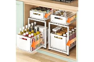 HABITELLO Under Sink Organizer, 2-Tier Multi-Use Kitchen and Bathroom Organizers and Storage, Slide Out Thickened Metal Under