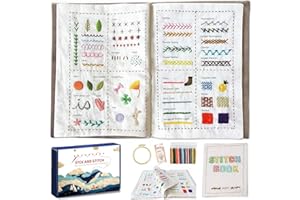 SPICSSA DIY Stitch Book,Embroidery Stitch Book on Linen Fabric,Comprehensive Guide with Various Patterns,Contains Multiple Sewing Tools and Videos,Perfect for Beginners Enthusiasts,Unique Handmade Gift