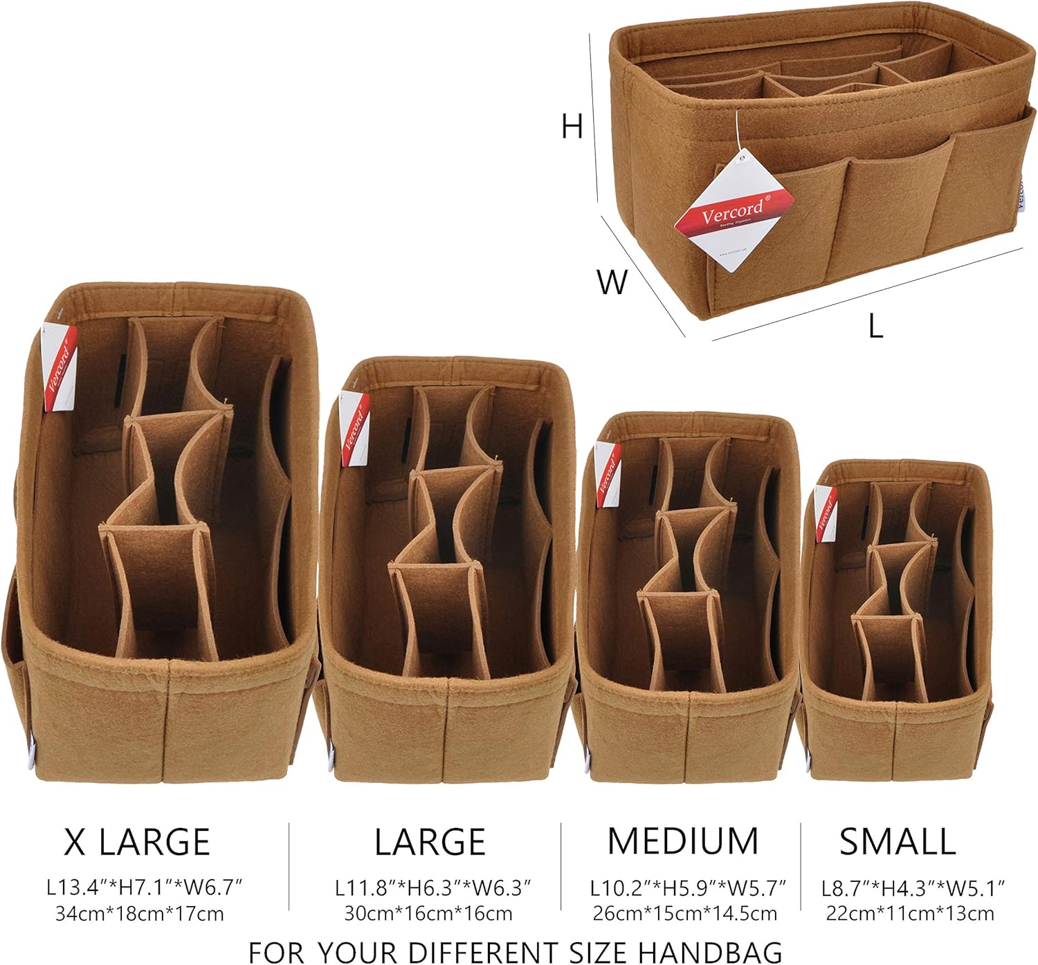 Vercord Felt Purse Organizer Insert Liner Divider for Womens Handbags