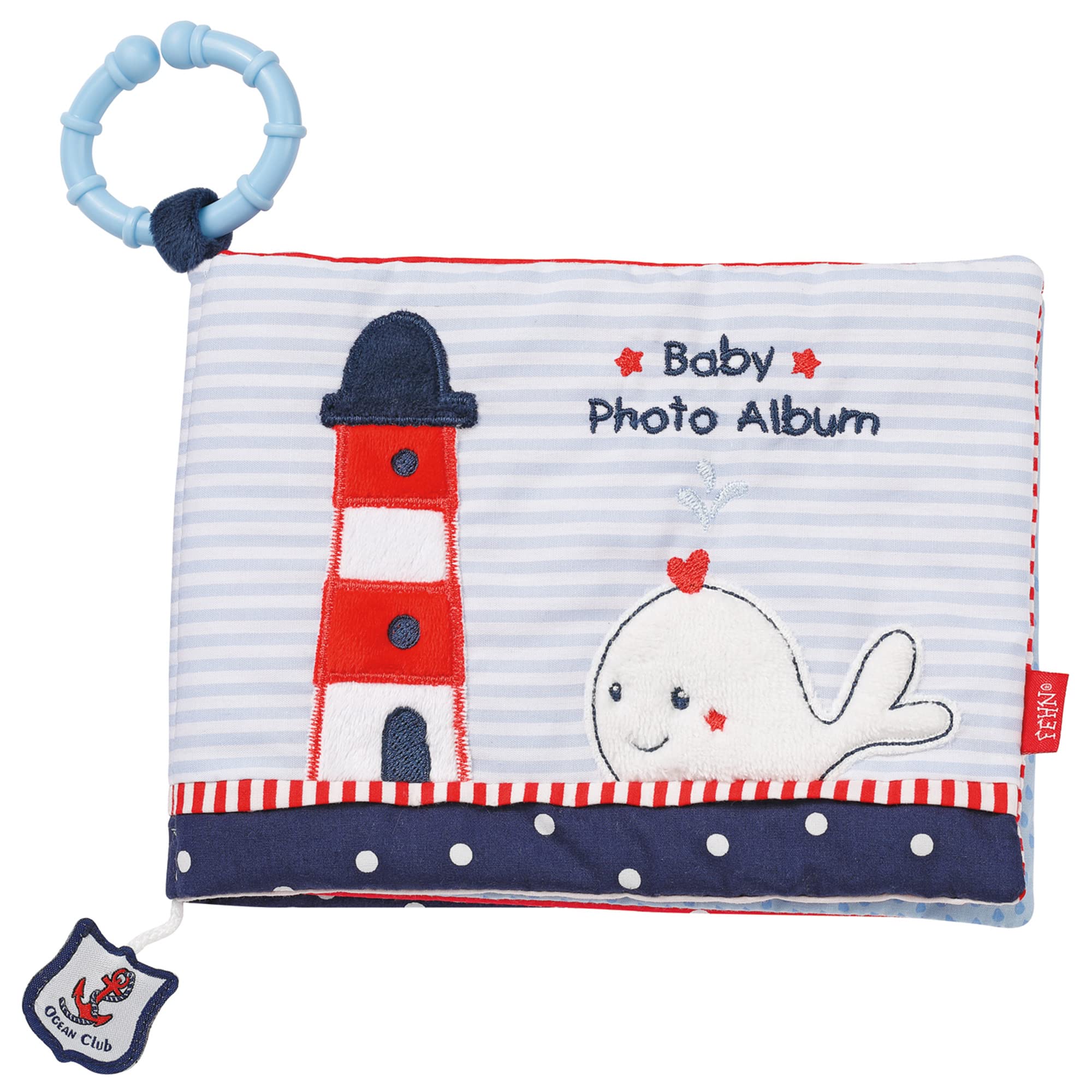 Fehn 078688 Ocean Club Photo Album – Discover, Explore, Feel: Playfully memorise faces and learn names with the fabric photo album, for babies and toddlers from newborns upwards