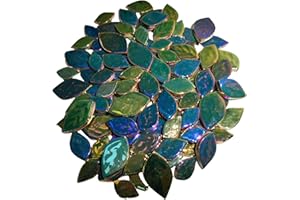 BTMIEY 1.1LB Iridescent Leaves Ceramics Mosaic Tiles,Making Creative 3 Size Ceramic Mosaic Pieces for DIY Craft,Flowerpots,Vases,Cups,Garden Decor Mosaic Making Supplies (Peacock Green)