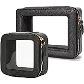 Aveniee Clear Makeup Bag Set (2-Piece Mini & Midi) - Travel Toiletry Organizer for Women, Waterproof Cosmetic Pouch & Car Accessory for Travel Size Toiletries, Black