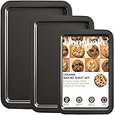 HONGBAKE Ceramic Baking Sheet Pan Set, Cookie Sheet for Oven, Bakeware Sets with Wider Grips, 3 Pack Half/Jelly Roll/Quarter Baking Tray, Premium, Dishwasher Safe - Dark Grey