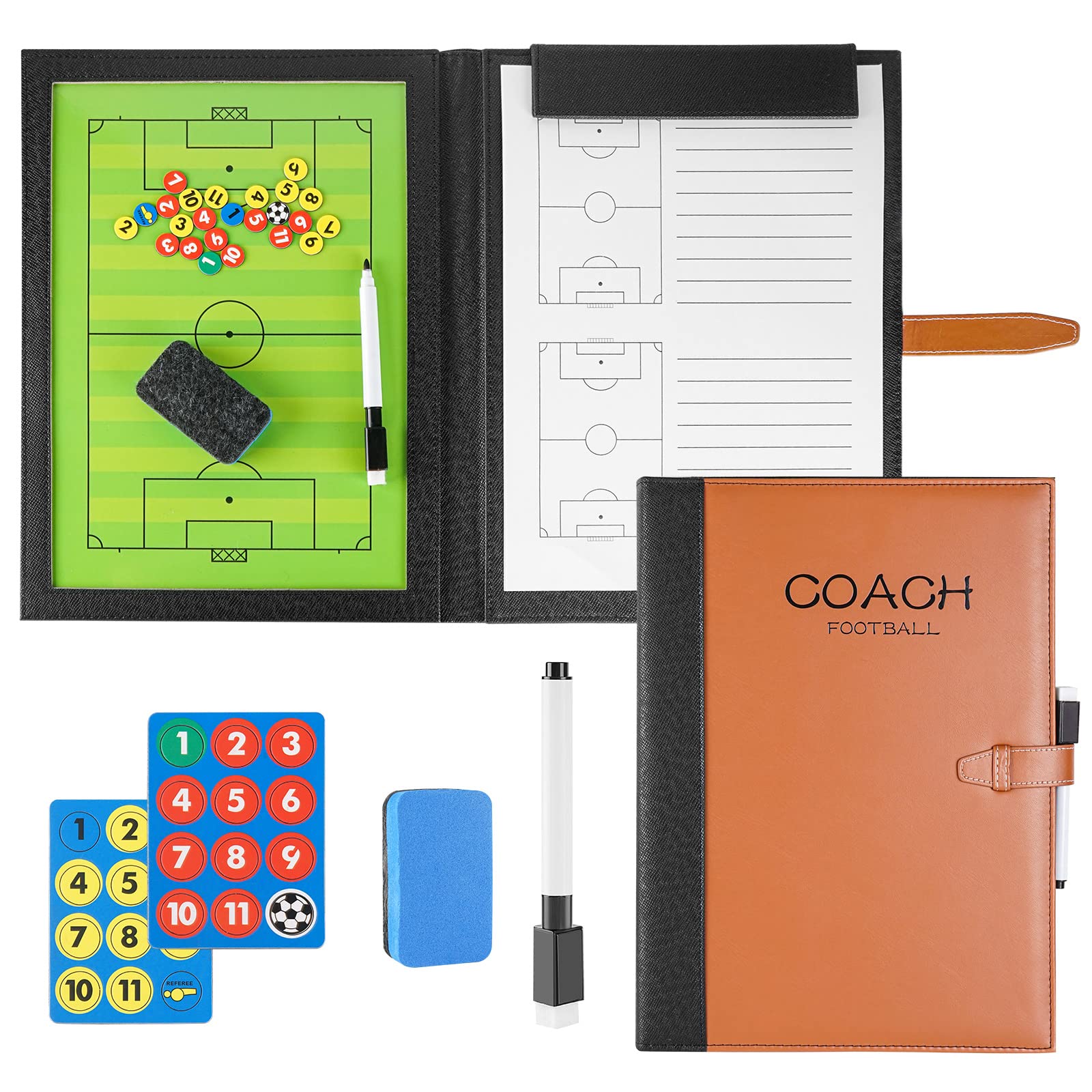 LaceDaisy Foldable Football Magnetic Tactic coaching Board Soccer Magnetic Board Folder, Marker Pen and Magnets - Portable Tactic Board Strategy Clipboard Kit[48cm x 32cm]