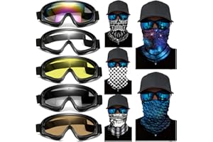 immoono 10 Packs Motorcycle Accessories, 5PCS Dirt Bike Ski Goggles Dustproof Windproof Safety Glasses and 5PCS Face Masks