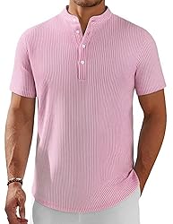 COOFANDY Men's Henley Shirt Short Sleeve Stand