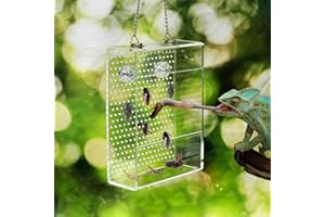 Swirge Chameleon Feeder Box with Suction Cups, Acrylic Feeding Bowl for Bearded Dragon, Wall-Mounted Insect Feeder for Lizard