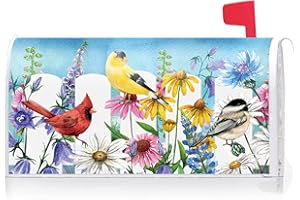 Texupday Birds Trio Floral Blooms Fence Decoration Mailbox Cover with Magnetic Strip Spring Mailbox Wraps Post Letter Box Cover Standard Size 21" X 18" for Garden Outdoor Yard Decor