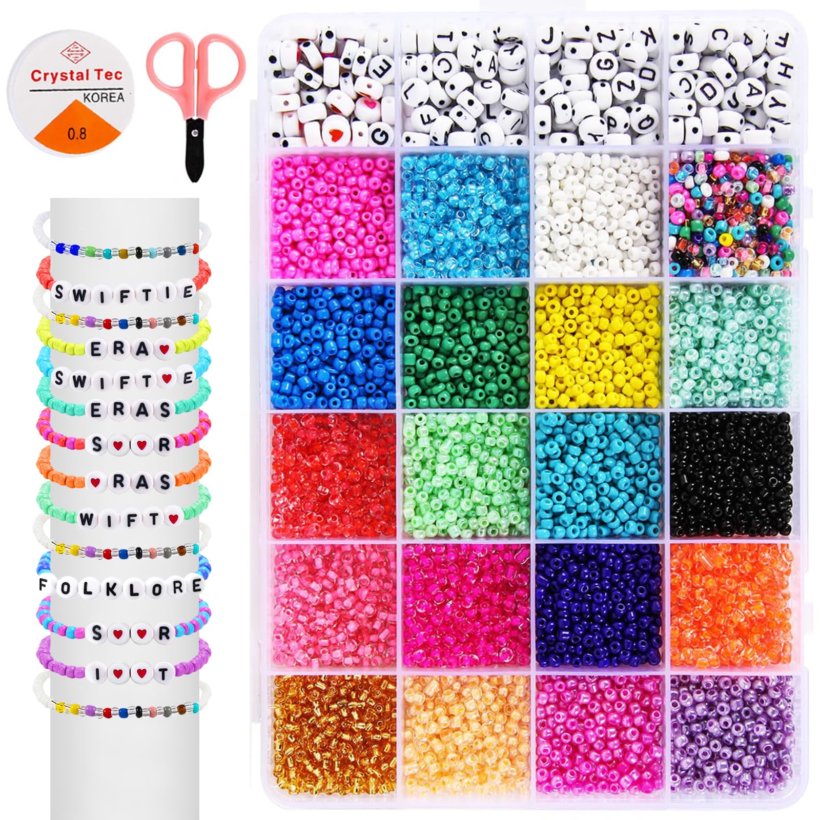 FunzBo 10000pcs+ Bracelet Making Kit, 3mm Glass Seed Beads for Jewelry Making Kit with Letter Friendship Bracelet Kit, Bracelet Beads Christmas Birthday Gifts for Kids Girls Age 6 7 8 9