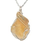Designs by Nature Gems Handmade Women’s Yellow Citrine Necklace 24 Inch Chain Silver and Gold Plated, November Birthstone