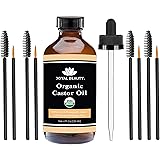 Castor Oil (4 OZ) USDA Certified Organic 100% Pure Cold-Pressed Hexane-free Premium Quality Large Size for Hair, Eyelashes, E