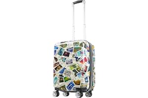 FUL Disney 22 Inch Carry On Rolling Luggage, Disney Stamps Hardshell Suitcase with Spinner Wheels, Multi