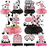 Holy Cow I'm One Birthday Decorations Girls, Cow First Birthday Honeycomb Centerpiece Party Supplies, Baby 1st Birthday Cow Themed Table Toppers Sign Decor