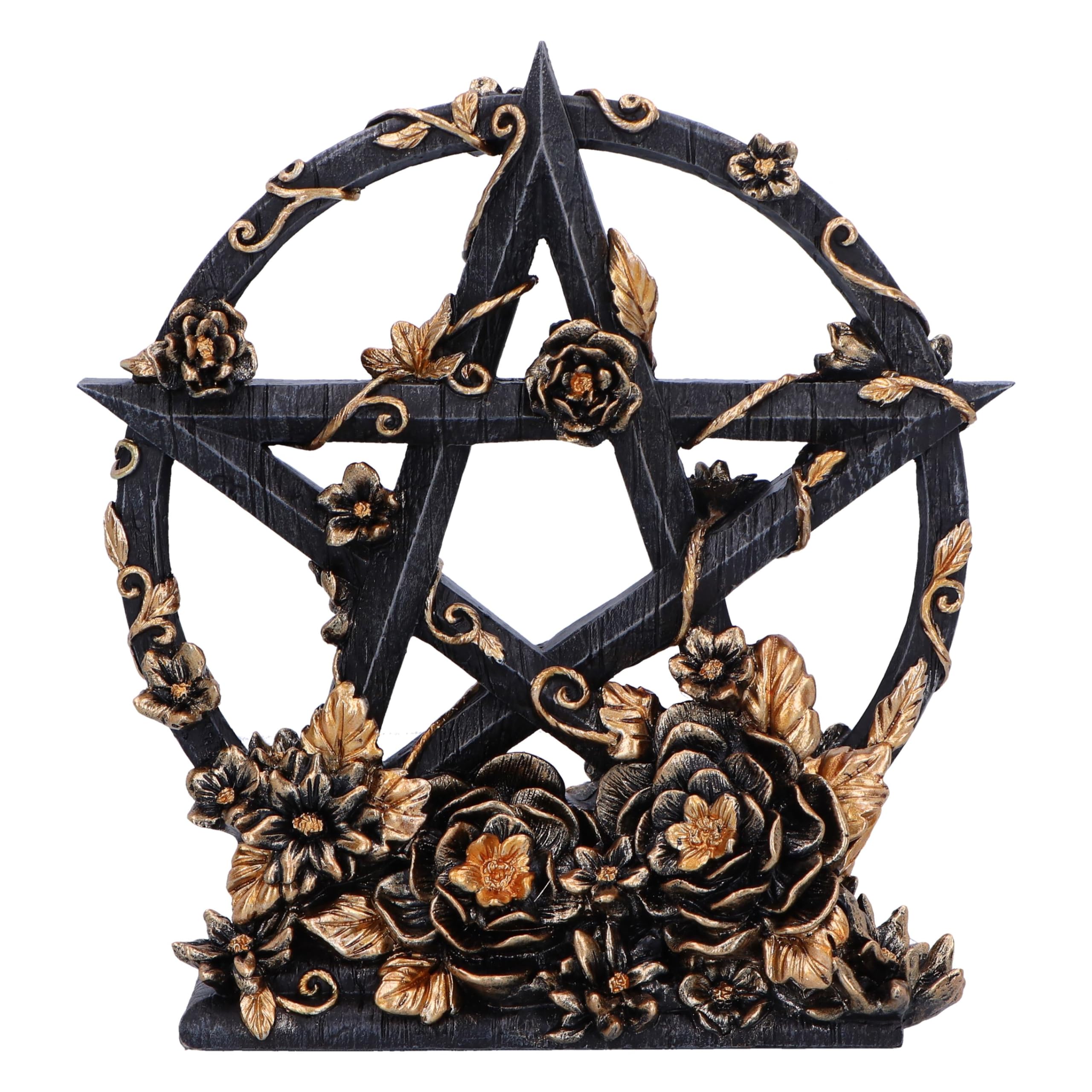 Nemesis Now Dark Floral Pentagram Figurine 16.5cm, Resin, Black & Gold, Floral Decorative Pentagram Ornament, Wiccan Gift, Packaged in Gift Box, Cast in the Finest Resin, Expertly Hand-Painted
