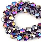 DIQIO 10mm Crystal Beads for Jewelry Making - 32 Faceted Iridescent Beads for Bracelets(65-72pcs, Violet AB)