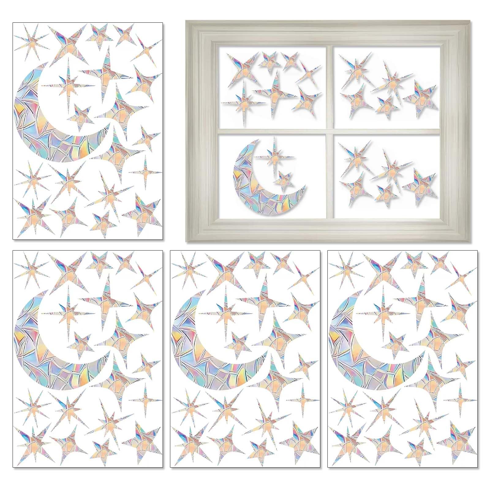 Rainbow Window Film,Rainbow Window Clings Moon Stars,Transformative Window Decals Rainbow Maker Anti-Collision Window Stickers– Static Cling Stickers For Enhanced Aesthetics[4*Star-Shaped Moon]