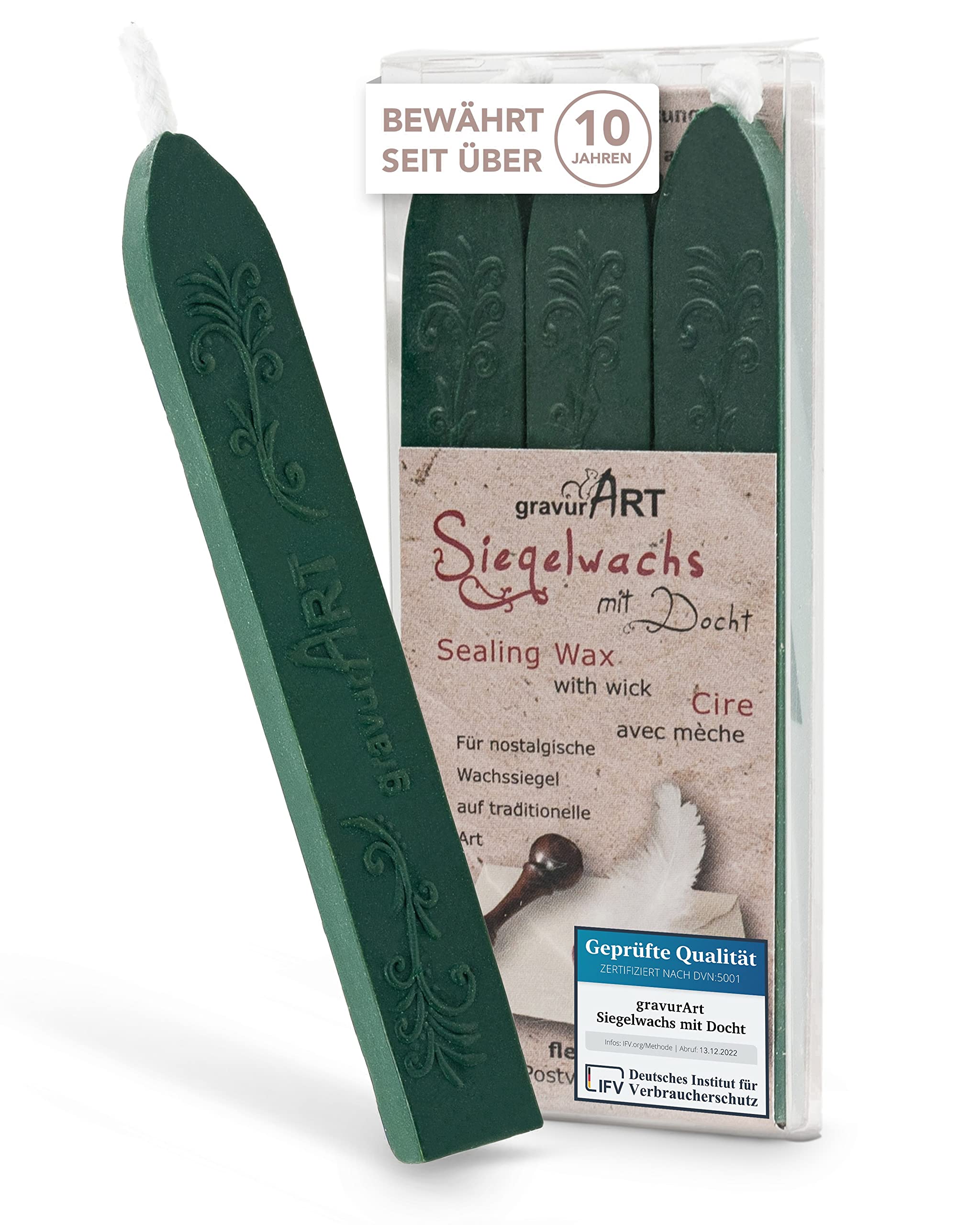 GravurArt flexible sealing wax with wick in gold, 3 sticks.