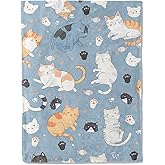 ainori Cute Cat Faces Flannel Blanket - Adorable Cartoon Kitten Blue Throw - Lightweight Soft Cozy Gifts Blankets for Kids & Pet Lovers,Modern Home Room Bedroom Decor 50x60in