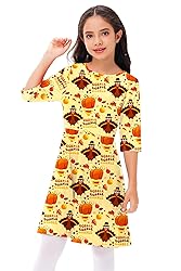 Kids Girls Thanksgiving Dress Pumpkin Half Sleeve